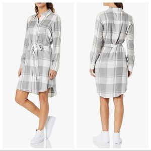 Calvin Klein Women's Plaid Collared Belted Shirtdress Size 8 White Gray